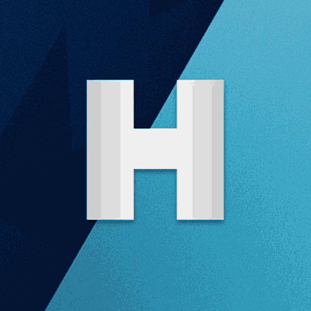 the letter h is on a blue background