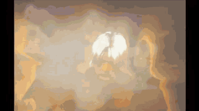 a painting of a person standing in front of a window with the sun shining through it