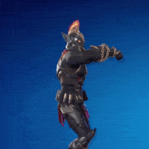 a statue of a knight with a flame on his helmet against a blue background