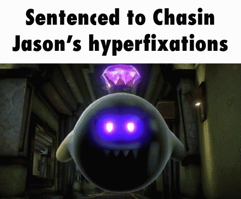 a video game character with purple eyes and a diamond ring on its head