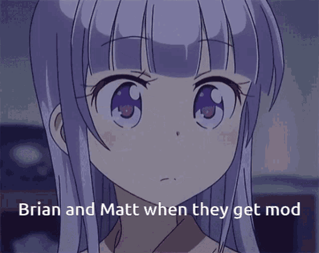 brian and matt when they get mod written on a picture of a girl with purple hair
