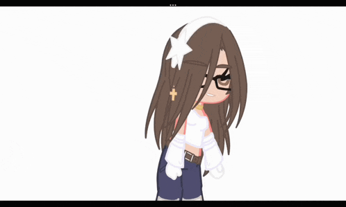 a girl with long brown hair and glasses is wearing a white headband with a star on it