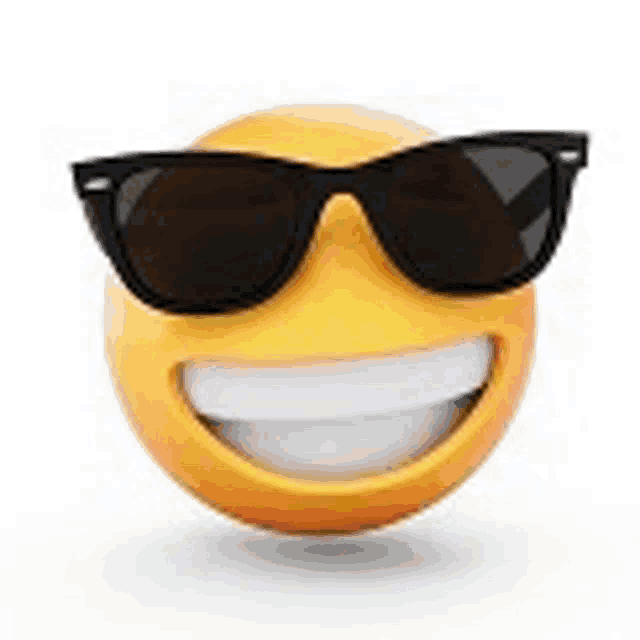 a 3d smiley face wearing sunglasses on a white background .