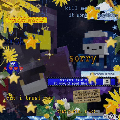 a collage of pixel art with the words but i trust you