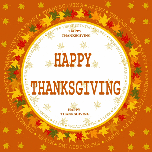 a happy thanksgiving sign with leaves and snowflakes around it
