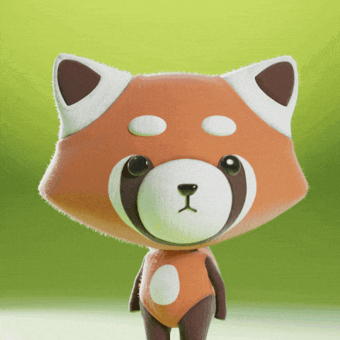 a cartoon character of a red panda with white spots on its face