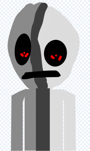 a cartoon drawing of a skeleton with red eyes and a scary face .