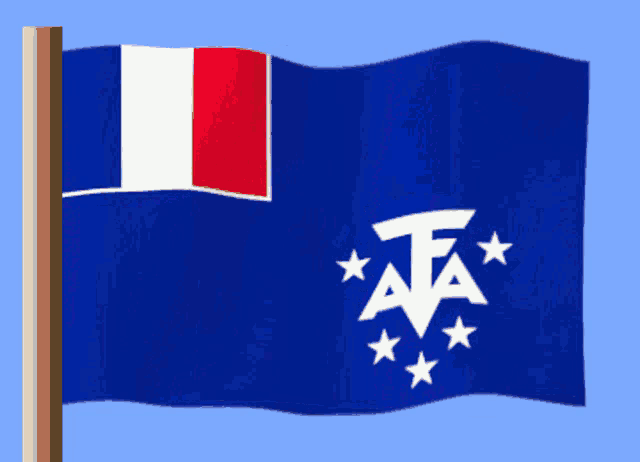 a blue flag with a red white and blue stripe and a white letter a on it