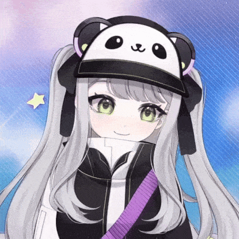 a girl wearing a panda hat and a purple belt