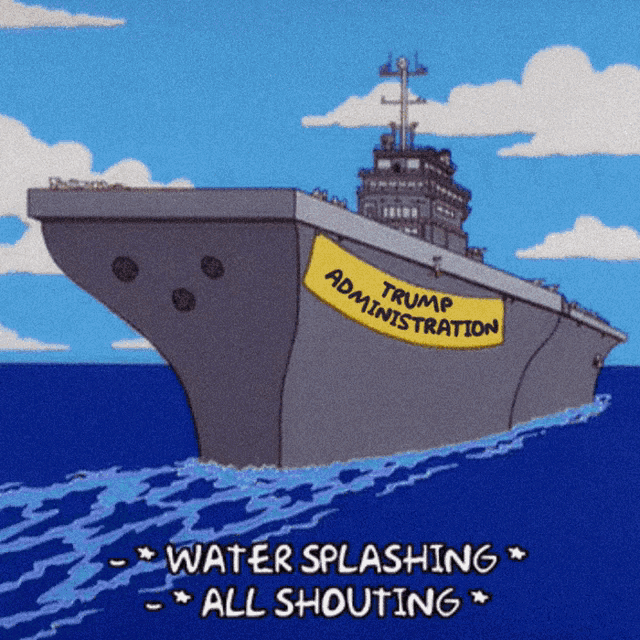 a cartoon illustration of a trump administration ship