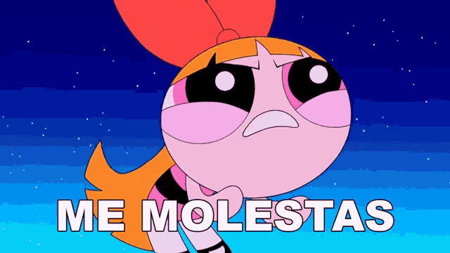 a cartoon of a girl with the words me molestas below her