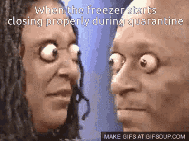 a gif that says when the freezer starts closing properly during quarantin