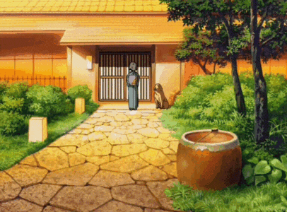 a man standing in front of a house with a dog