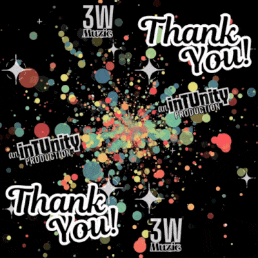 a colorful background with the words thank you in white letters