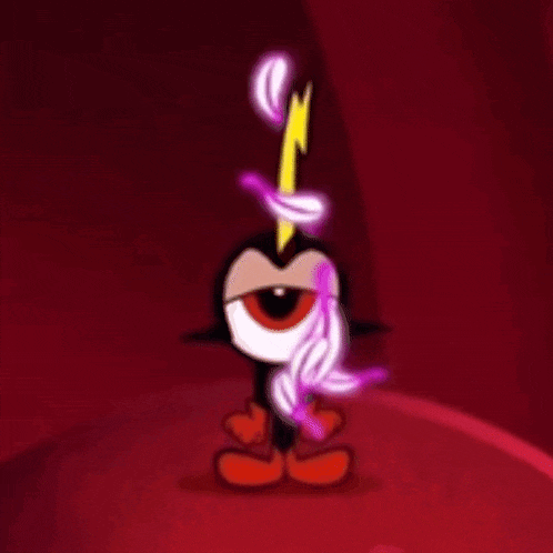 a cartoon character with a lightning bolt on his head and a crown .