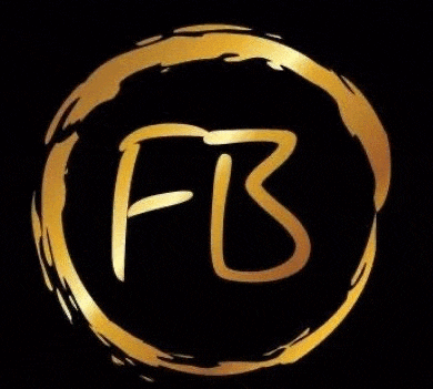 the letter f is in a gold circle on a black background