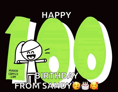 a cartoon of a person standing in front of a green number 100