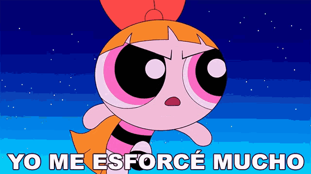a picture of a cartoon character with the words yo me esforce mucho below her