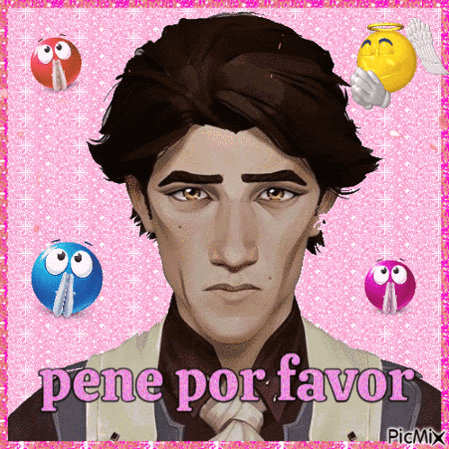 a picture of a man with the words pene por favor