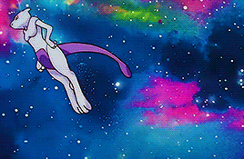 a cartoon character is flying through the air with a purple tail
