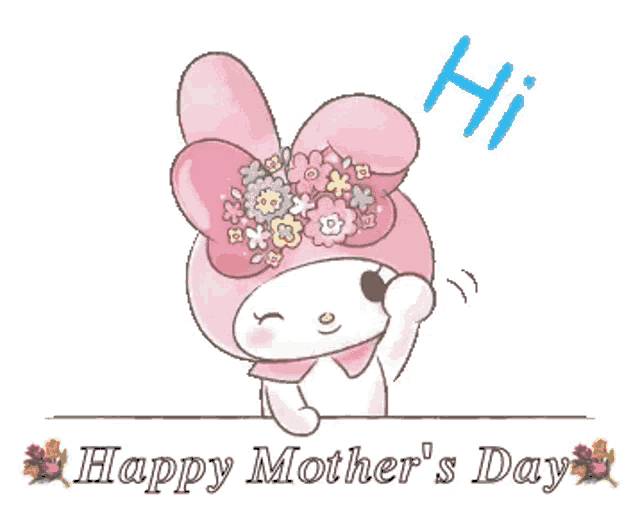 a mother 's day card with a pink bunny with flowers on her hat