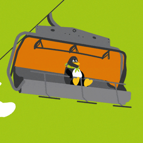 a penguin is sitting on a ski lift with a green background