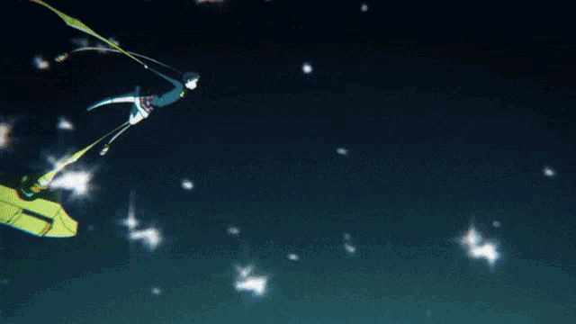 a cartoon character is flying through the air with a sword