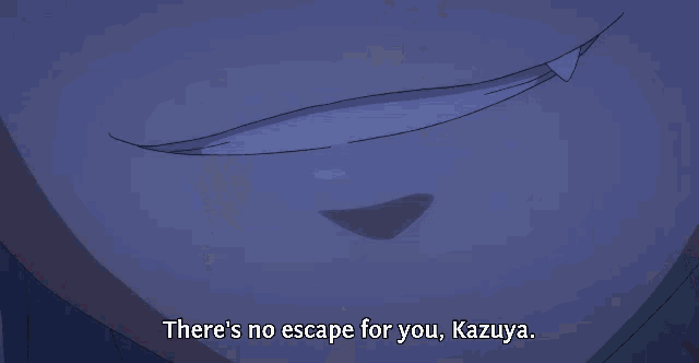 a close up of a girl 's eyes with the words " there 's no escape for you kazuya "