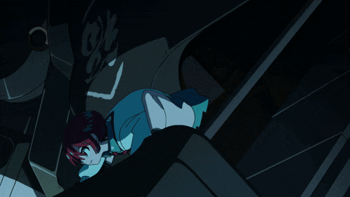 a cartoon character is flying through the air with a blue background