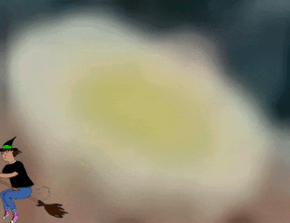 a cartoon of a witch on a broomstick