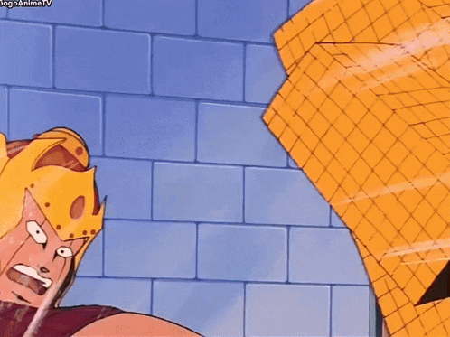 a cartoon of a man in a yellow helmet is being attacked by a yellow monster