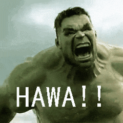a shirtless hulk is screaming with the word hawa written below him