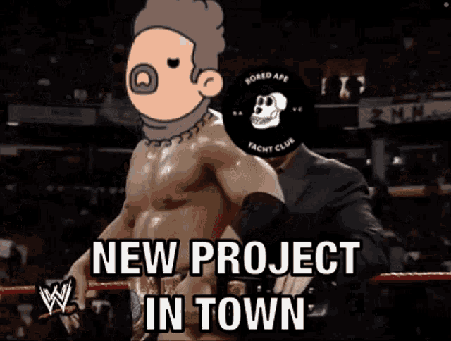 a cartoon of a man in a boxing ring with the words new project in town