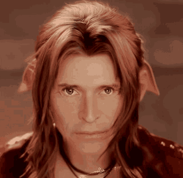 a close up of a woman 's face with long red hair