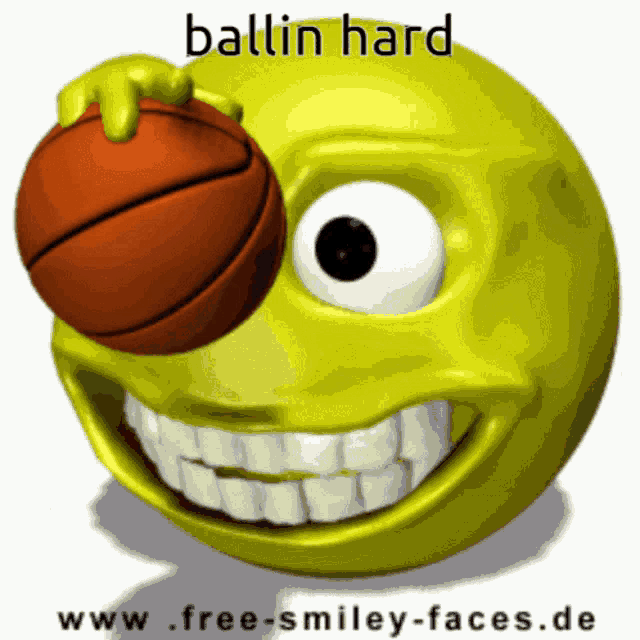 a ballin hard smiley face with a basketball in its eye