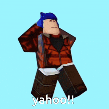 a roblox character with blue hair says yahoo on the bottom