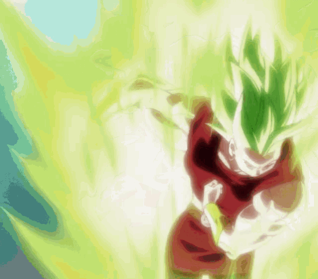 a cartoon character with green hair and a red shirt is standing in front of a white background .