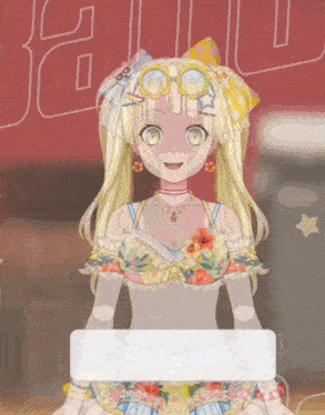 a girl with blonde hair is wearing a floral dress and sunglasses