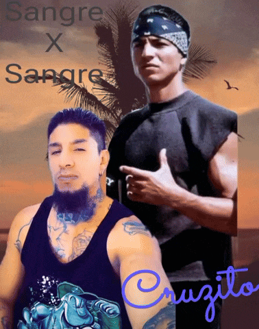 a man with a bandana on his head is next to another man with the name cruzito