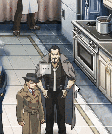 a man in a trench coat and tie stands next to another man