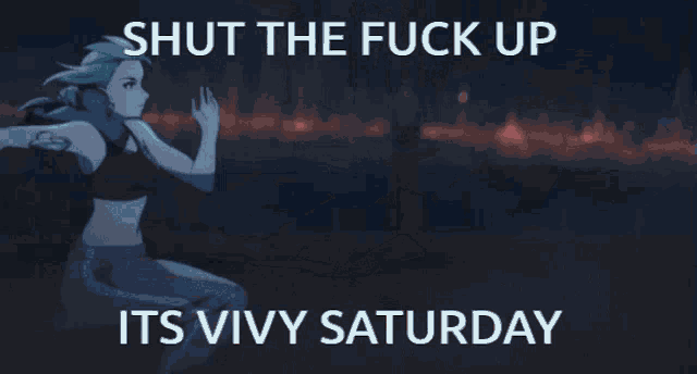 a picture of a dolphin with the words shut the fuck up its vivy saturday