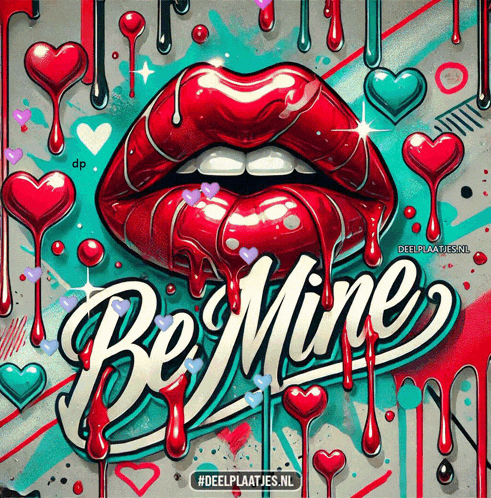 a painting of a woman 's lips with the words be mine