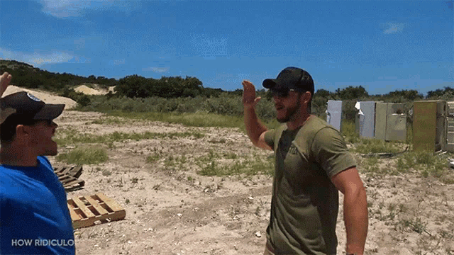 two men standing in a field with the words how ridiculous written on the bottom