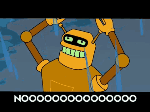a cartoon drawing of a robot with the words nooo written below it