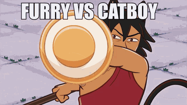 a cartoon of a furry and a cat boy with the words furry vs catboy on the bottom