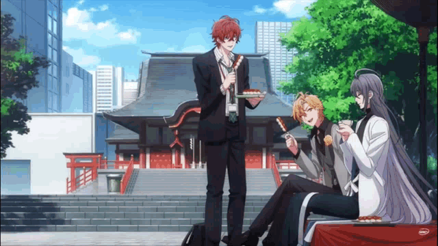 a man in a suit is holding a tray of food