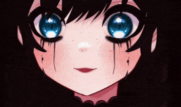 a drawing of a girl with blue eyes and black hair