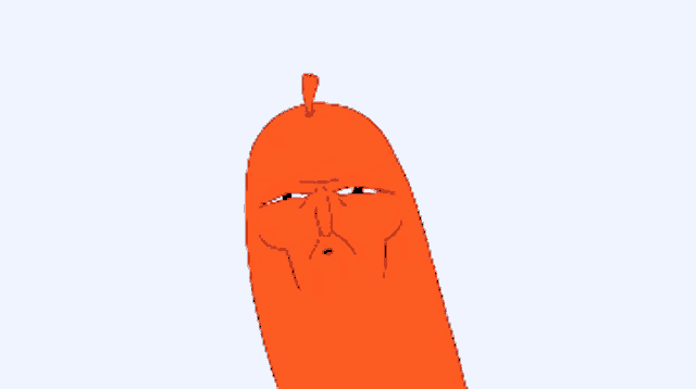 a cartoon drawing of a sausage with an angry look on its face