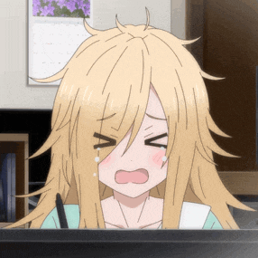 a girl with long blonde hair is crying with a tear coming out of her mouth