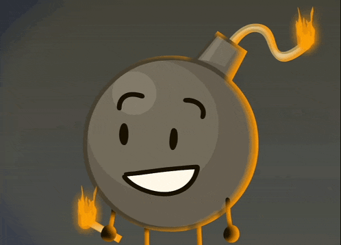 a cartoon bomb is smiling and holding a lighter
